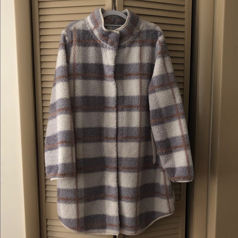 Teddy Plaid Coat in Cream, Gray & Brown